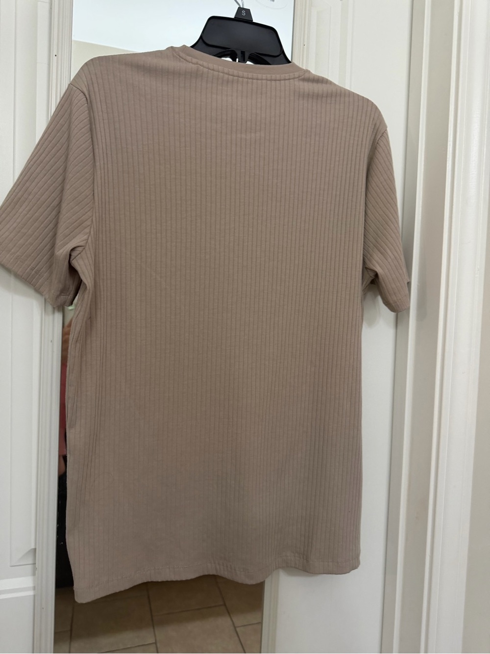Perry Ellis Ribbed Short Sleeve Crewneck Top - Taupe